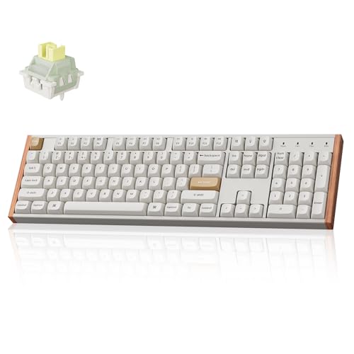Image of Keychron K10 HE Hall Effect Keyboard, Ultra-Fast Lime Banana Magnetic Switch, Full-Size Tri-Mode Wireless Keyboard with Rapid Trigger, Adjustable Actuation, RGB, Aluminum + Wood Frame - White