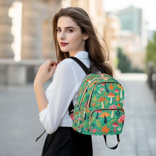 Mini mochila de moda con estampado de hongo casual y hojas para universidad 6