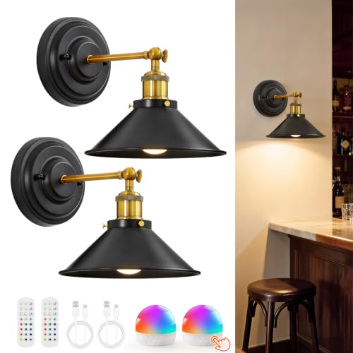 Image of Lightess Black Rechargeable Battery Operated Wall Sconces Set of 2