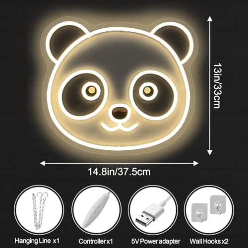 Image of Panda Neon Sign Cute Bear Led Light UV Print Sign Home Wall Decor Personalized Gift Birthday Gift Panda Dimmable Neon Art, 14.8 inchx13 inch