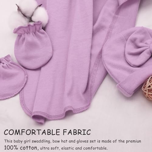 Image of AQOKKA Newborn Receiving Blanket with Bow Hat Mittens Wooden Card Set Newborns Toddler Baby Boy Girl Nursery Swaddle Wrap