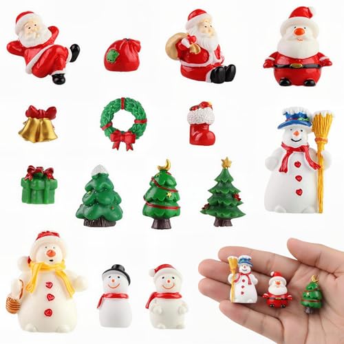 HAKACC Mini Christmas Ornaments, 15 PCS Miniature Christmas Figurines Decoration Ornaments DIY Kit for Garden Accessories Dollhouse Christmas Decoration