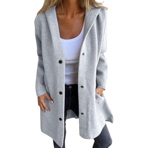 Women's Fashion Casual Single-Breasted Hooded Jacket Lightweight Flannel Long Autumn Jacket Elegant Windbreaker