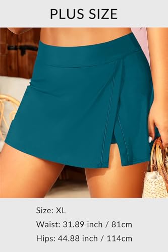 Image of Women Swim Skirt Tummy Control Swimsuit Skirt with Built-in Shorts High Waisted Split Swim Bottom (Available in Plus)