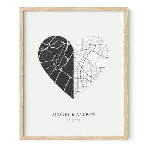 Haus and Hues Custom Heart Shaped Map Poster - Personalized Gift for Him & Her - Unique Couples Poster - Gift for Wedding, Newlyweds, Anniversary, Birthdays, Engagements Day, Wife, or Girlfriend
