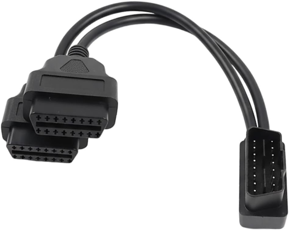 Right Angle OBD2 Splitter, Universal 16 Pin OBDII Extension Y Cable Adapter, 30cm/12 Inch 1 Male Splitter to 2 Female Cord Connector, Vehicle Interior Accessories for All OBD2 Cars (Black)