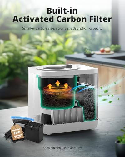 AIRMSEN 4L Electric Composter for Kitchen, 3H Rapid Composting, 320℉ Drying, Built-in Serrated Blade and 2 Odorless Filter, White - Thumbnail 3