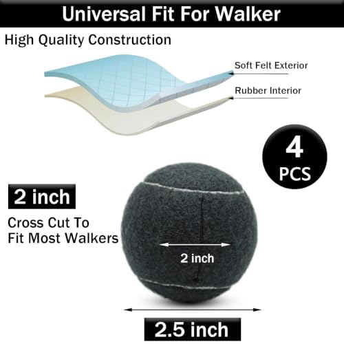 Image of SHYUJAJIE 4 PCS Precut Walker Tennis Balls for Furniture Legs and Floor Protection, Heavy Duty Long Lasting Felt Pad Glide Coverings for Chair (Black)