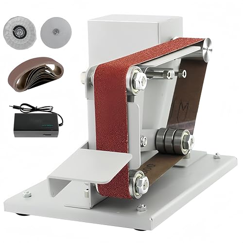 Mini Tabletop Belt Sander, Electric Knife Sharpener, Power Bench Grinder Polisher Machine with Sanding Belts & Wheels for Woodworking Knife Making 4500-9000RPM