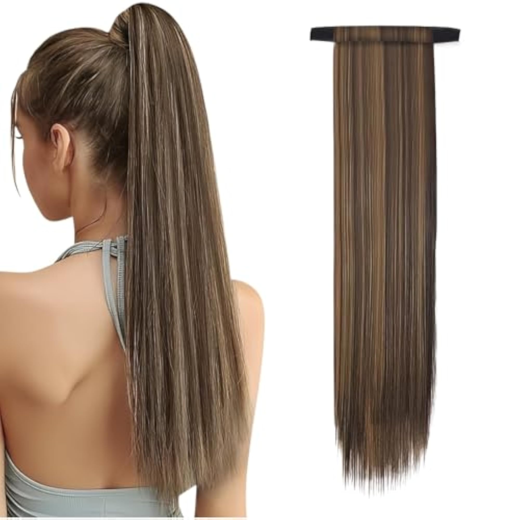 24 Inches Wavy Ponytail Hair Extension, Curly Highlight Wig
