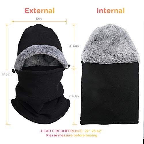 Balaclava Face Mask Winter Cold Weather Fleece Hood Neck Warmer for Men Women Black - Thumbnail 5