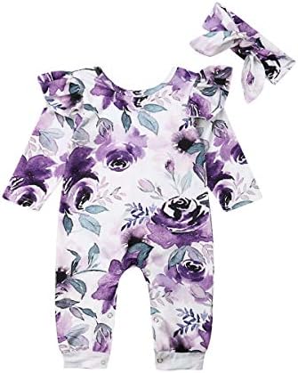 Infant Baby Girls Floral Pompom Tassels Romper Bodysuit Sleeveless Jumpsuit Outfit with Headband Summer Clothes (Floral Ruffle-White, 3-6 Months)