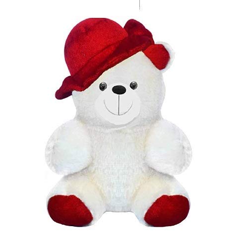 Shivay International - White in red Cap Check Teddy Bear Soft Toy for Kids Playing Toy in 30 cm Long