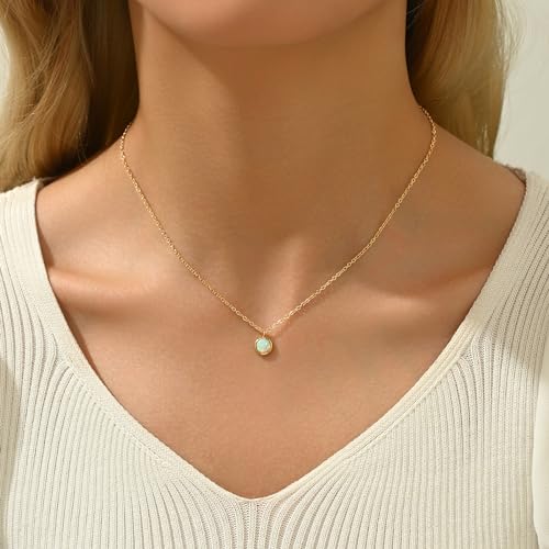 Opal Necklaces for Women Dainty 18K Gold Plated Created Opal Pendant Necklace Simple Round Opal Jewelry Gift3