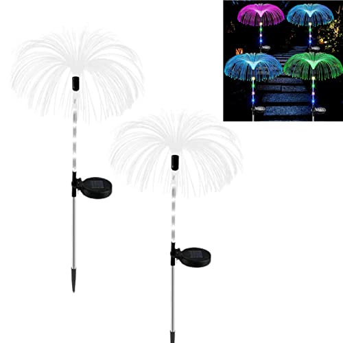 JZK Colorful Solar Garden Lights - Set of 2, Waterproof LED Jellyfish Shaped Lights with Multiple Color Transformation Modes for Outdoor Patios and Gardens