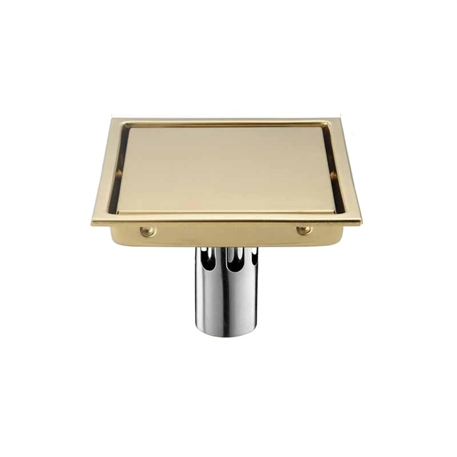 Bodenablauf für die Dusche Edelstahl Badezimmer Waschbecken Küche Balkon Quadratischen Fliesen Einsatz Boden Ablauf(Gold 02,15x15)