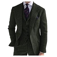 Amazon.co.jp: メンズスーツ3ピースグリーンウールツイード