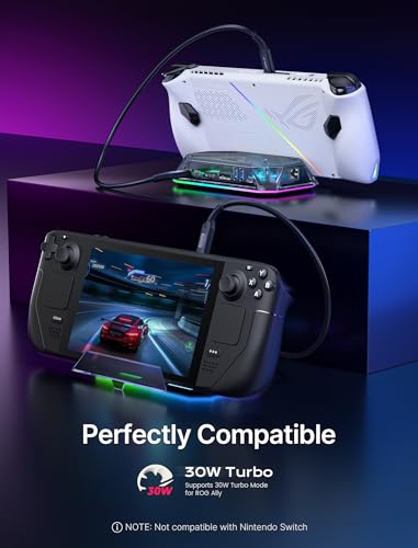 JSAUX RGB Docking Station for Steam Deck (OLED)/ROG Ally/Legion Go, 12-in-1 Handheld Dock with 4K@120Hz HDMI & DisplayPort Gigabit Ethernet USB C 3.2 USB A 3.2/2.0, SD/TF Slots 3.5mm Jack-HB1201S