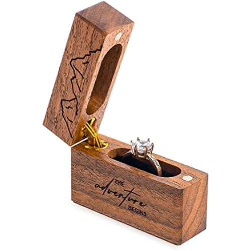 Wooden Engagement Ring Box Small Slim Proposal Wedding Ring Case