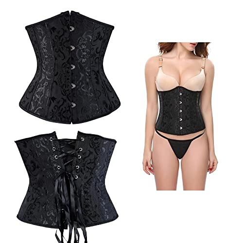 Corset Corpete Corselet Underbust Cinta Modeladora Redutora Floral Preto M533