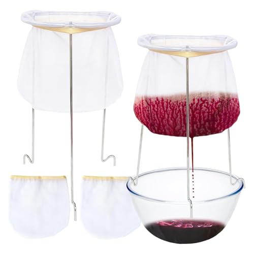 Asyduey Paquete de 2 Soportes para Colador, Soporte para Colador con 4 Bolsas para Tinción Reutilizables, Bolsas de Filtro de Alimentos Reutilizables, Bolsas de Gelatina para Jugo