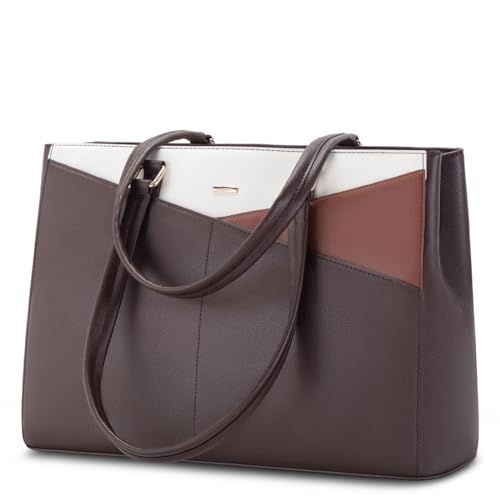Image of LOVEVOOK Laptop Tote Bag for Women, Office Work Bag Briefcase fit for 15.6 inch Laptop, Large Capacity Teacher Computer Bag Handbag Coffee /Brown /Beige
