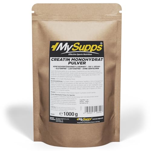 My Supps Creatin Monohydrat Pulver 1.000g – 100 Prozent reines Kreatin Pure Powder – mikrofein und löslich – vegan ohne Zusätze – made in Germany