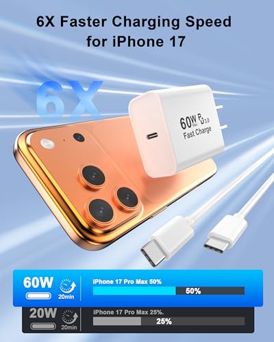 Image of iPhone 17 Pro Max Charger Fast Charging, 40W Dynamic Power Adapter with 60W Max Charger Block & 10FT Long Type C Charging Cable Cord Compatible for iPhone 17 /Air /17 Pro /17 Pro Max /16 15 Pro Max