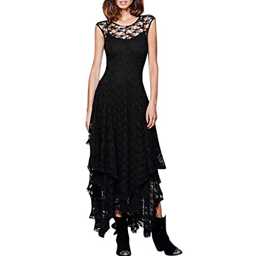 Preisvergleich Produktbild iCerber® Elegant Kleid aus Spitzen Damen Ärmellos Unregelmässig Cocktailkleider Party Ballkleid,Schickes sexy durchbrochenes Kleid, Bankettkleid,Temperament weibliches Partykleid(XL,Schwarz)