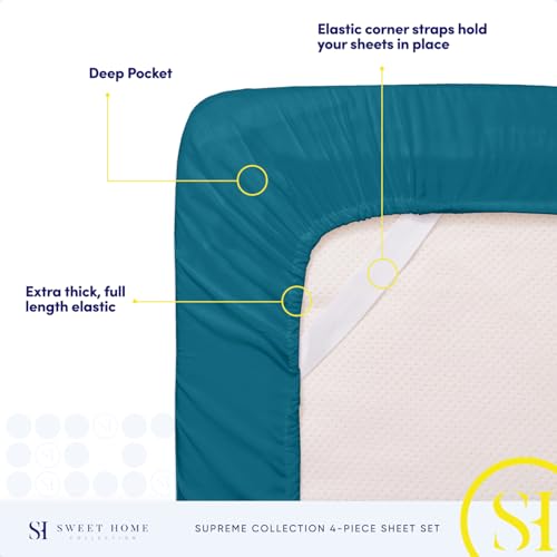 Twin Sheets - Breathable Luxury Sheets with Full Elastic & Secure Corner Straps Built In - 1800 Supreme Collection Extra Soft Deep Pocket Bedding Set, Sheet Set, EXTRA DEEP pocket - Twin, Teal