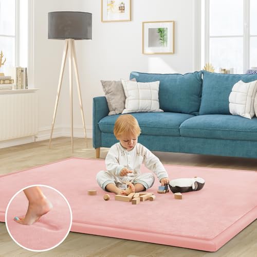 Image of Baby Play Mat for Floor Nursery Rug Muscle Mat Area Rug Playroom Rug 74 inchx50 inch Playpen Mat Elastic Foam 1.3 inch Thick Crawling Mat for Babies,Toddlers, Infants, Kids,Light Pink
