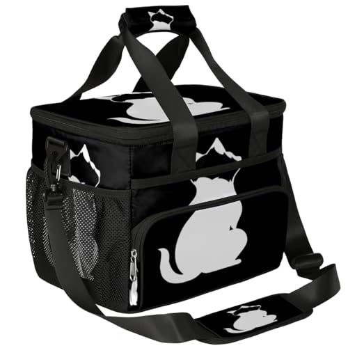 Silhouette of Cat Insulated Picnic Backpack Lunch Box for Women Men Picnic Basket Tote Lunch Bag Picnic Bag Portable Lunch Bags for Picnic, Beach, Work, Trip,Office, Camp White Cat