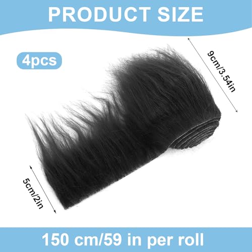 Vyanveo 4 Stück Kunstfell zum Basteln Meterware 5x150x10 cm Fell zum Basteln Fell Stoff Fellimitat Meterware Kunstpelz Fellstoff Band für Santa Hair Dwarf DIY Dekoration (Weiß Braun Schwarz Grau)