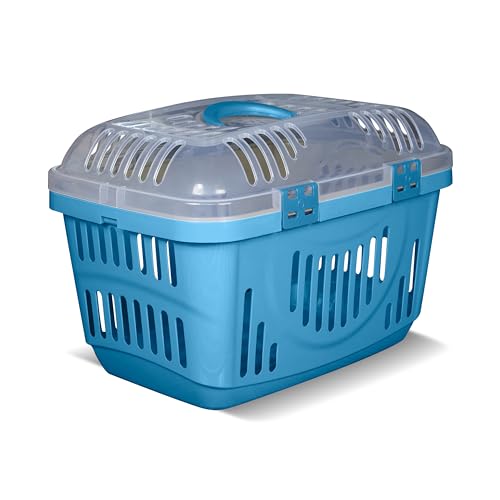 Snugsy Transportbox Katze Katzentransportbox Auto - Mit Sicherungsclips Tragegriff - Reisebox Kunststoff - 49x34x32 cm Blau