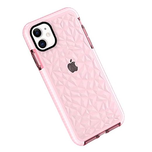 Funda iPhone 11, Carcasa Silicona Transparente Protector TPU Airbag Anti-Choque Ultra-Delgado Anti-arañazos Case 3D Modelo Geométrico de Diamante Funda para iPhone 11 6.1" (iPhone 11, Rosa)