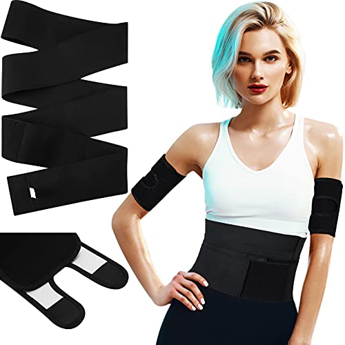3 Pieces Adjustable Waist Trimmer Belt Invisible Wrap Waist Trainer Tummy Wrap Waist Trimmer Belt Slimming Waist Trimmer Sweat Arm Bands Tape Arm Slimmer Bands for Women, About 4.37 Yards Black