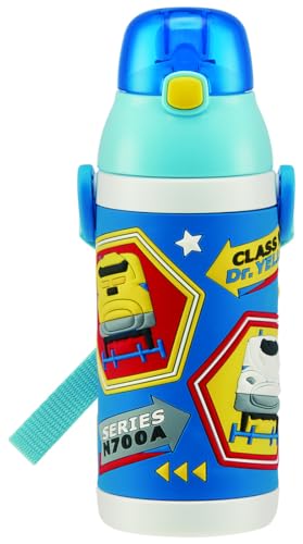 Skater SSPV4 Stainless Steel Children's Water Bottle, 12.8 fl oz (380 ml), Drinking Straw, 3D Plarail, Blue