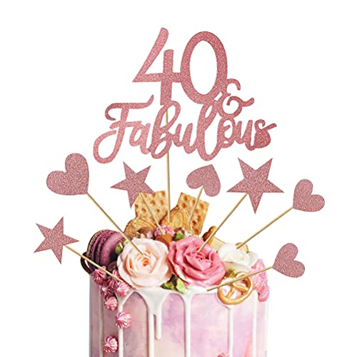 kuou 13pcs 40 & Fabulous Cake Topper 40th Birthday Cake Topper 40 and Fabulous Cake Toppers for Cheers 40th Happy Birthday Anniversary Party Cake Decorations