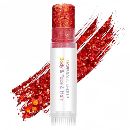 Red Body Glitter Stick Sparkling Neon Outfit Holographic Sequins Glitters for Eye Lip Hair Nails Festival Rave Accessories Face and Body Glitter Gel Makeup