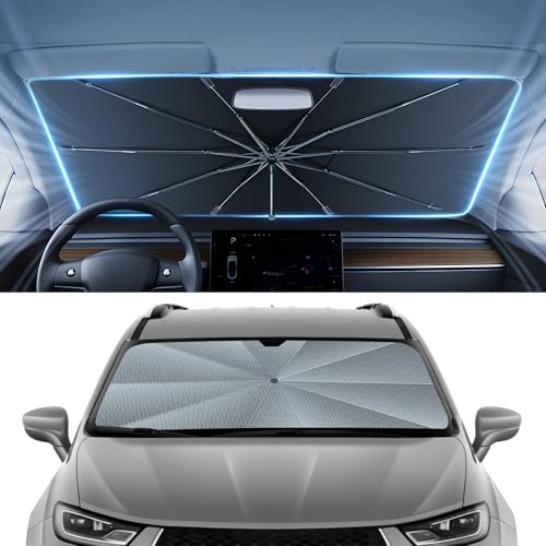 Image of Autorder Windshield Sun Shade Umbrella for 2017-2025 2026 Chrysler Pacifica Minivan Accessories,Upgraded Ice Crystal Material,Easy Setup Umbrella Sunshade for Car Windshield,100% Sun Blocking