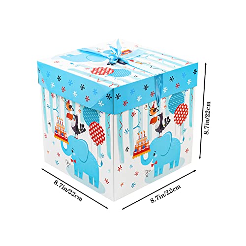 Elephant-Package 8.7" Medium Kids Birthday Gift Box With Lid And Ribbon, Collapsible Gift Box For Toys- 4 Pcs (Colorful Animals), Party Favor, Baby Shower, Boy's Girl's Kids Presents #TOP1
