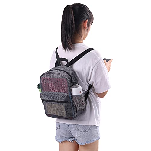 MAY TREE Grey Mesh Backpack for School, Beach, Swimming, Outdoor Workout, Fitness, Travel, Sports Equipment Storage - Transparent, Durable Polyester Mesh 6