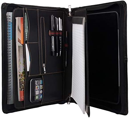 Zipper Leather Portfolio with Removable Tablet Holder, Padfolio Tablet Case with Stand Compatible for iPad 10.2-inch