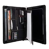Zipper Leather Portfolio with Removable Tablet Holder, Padfolio Tablet Case with Stand Compatible fo