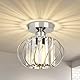 FRIDEKO HOME Deckenleuchte Schwarz Kristall Kronleuchter,Modern Deckenlampe Metal Rund Lampenschirm E27 Lampe Decke für Schlafzimmer Wohnzimmer Küche Flur,Ø28cm (Φ19cm-Chrom)