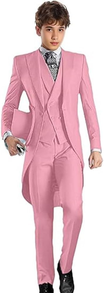Boys Tuxedo Suit Set 3 Piece Kids Tuxedo Slim Fit Jacket Vest Pants Set for Prom Wedding Formal Boy Tailcoat Suit