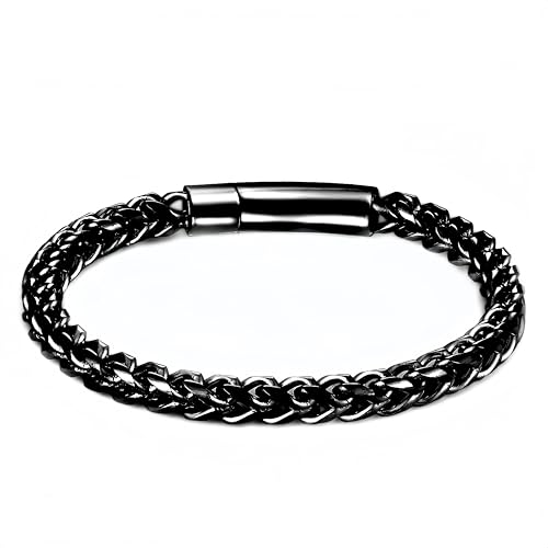 Pulsera hombre acero inoxidable cadena Franco negro plata 6mm miniatura 1