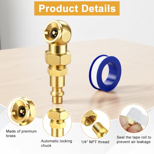 Image of STHIRA 1 /4 inch NPT Tire Inflator Chuck 90 Degree Brass Air Compressor Adapter 300PSI Max Lock-On Air Hose Fitting Pneumatic Quick Connect Tire Car Air Pump Accessory Car Tyre Inflator Tool