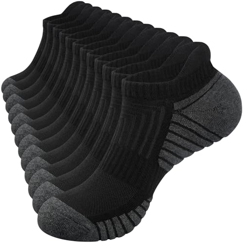 RUIXUE 85% Cotton Mens Trainer Socks Cushioned Running Socks, Anti-Blister Ankle Socks for Men Women Ladies Sports Socks Low Cut Breathable Athletic (6 Pairs/10 Pairs)