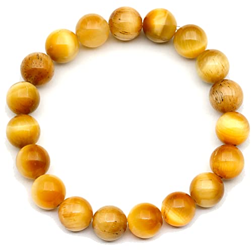 Natural Gold Tiger Eye Beaded Strecthy Bracelet, Genuine Gold Crystal Bracelet, Leo Bracelet, Gemstone Elastic Bracelet, 8mm Beads, Fashion Jewelry, Healing Crystal Chakra Bracelet, Durable Bracelet